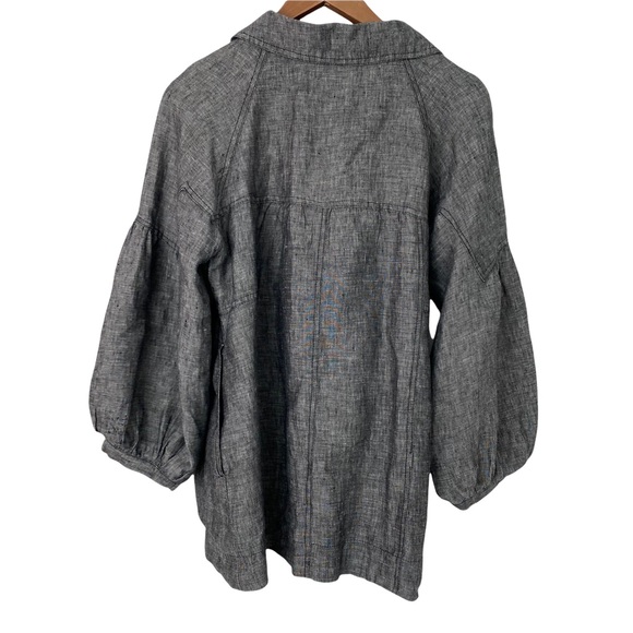 Rapsodia Anthropologie Grey Linen Blend Lined Jacket Women's Sz L Modern Buttons - Picture 6 of 16